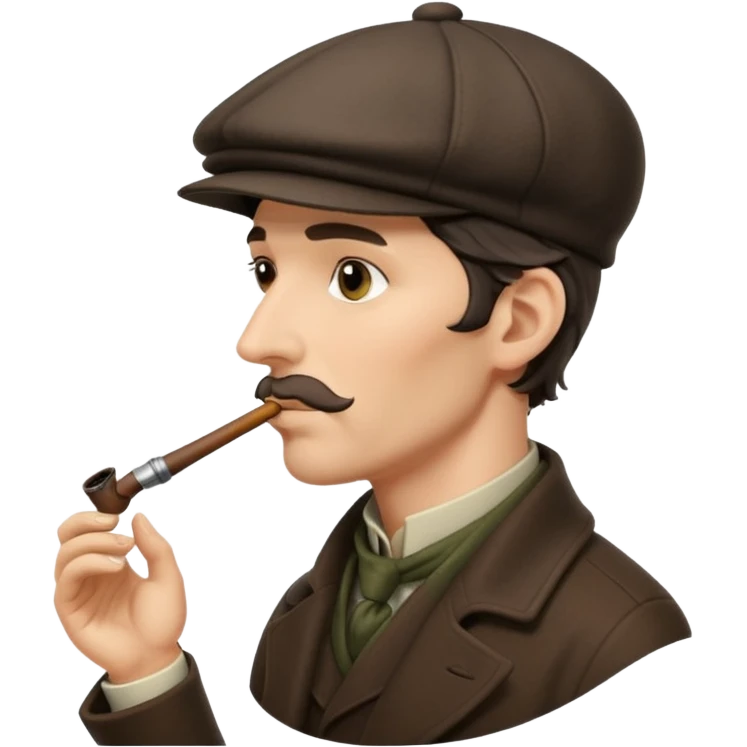 A side view of Sherlock Holmes wearing a deerstalker hat and smoking a pipe emoji