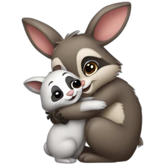 bunny hugs raccoon emoji
