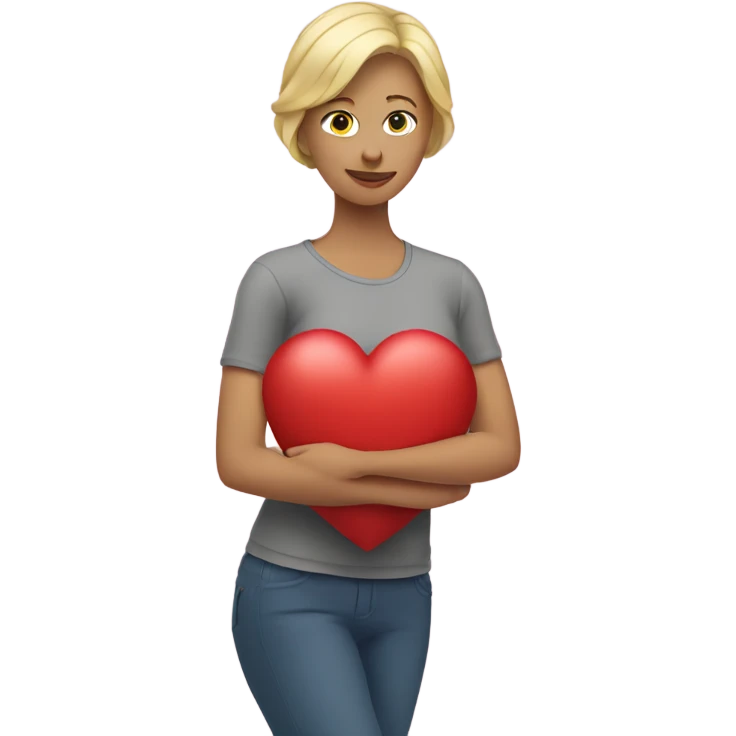Blonde Mother holds her  big heart in her arm emoji