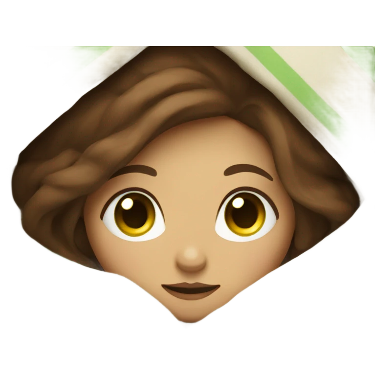 a girl with brown hair and green eyes sits wrapped in a blanket emoji