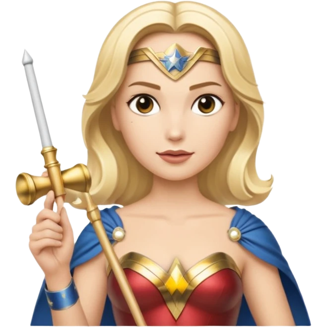 Blonde Wonder Woman holding short white orchestra conductor’s baton and bell emoji