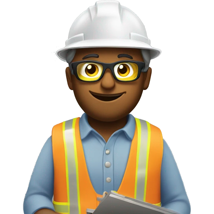 Carpenter wearing safety glasses with a measure tape in hand and stickers on hard hat emoji