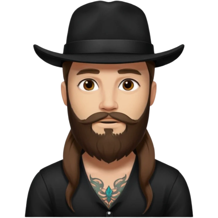 Jared Woosley (long hair, beard, tattoos, and hat). emoji