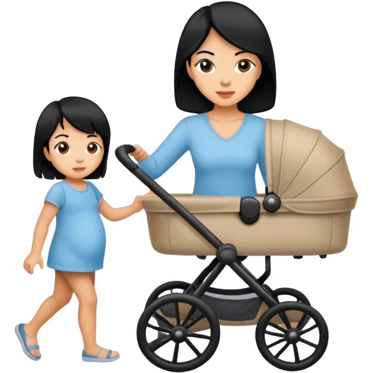 mom with black hair pushing black stroller  emoji