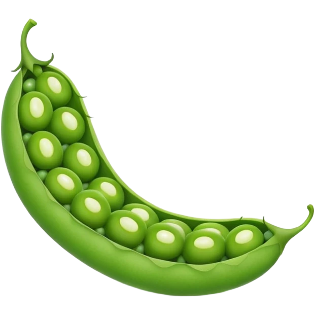 A green pea pod with several round peas visible inside, slightly open to reveal the peas emoji