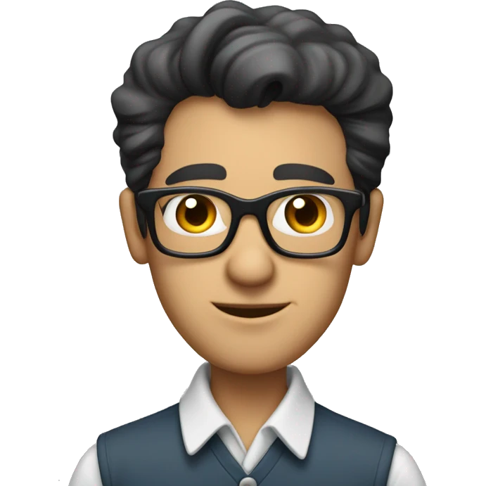 late 50's mechanical engineer with dark hair and glasses wearing a collared shirt emoji
