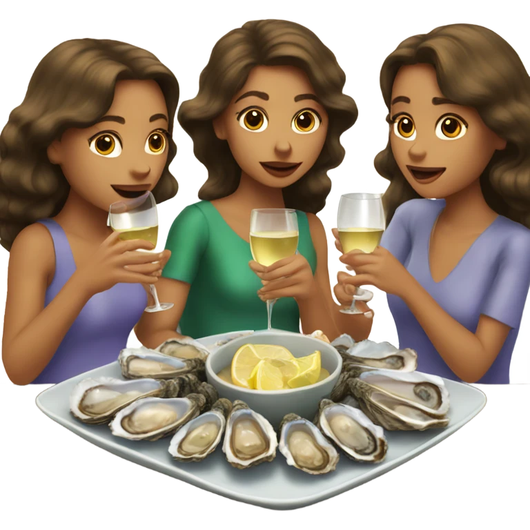 Three brown haired sisters eating oysters and drinking champagne  emoji
