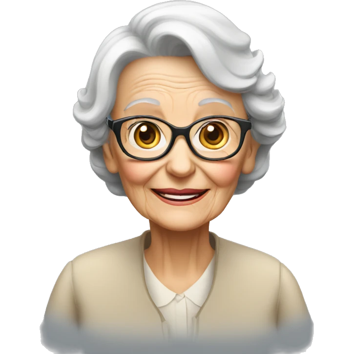 88 year old woman in a wheelchair wearing glasses and hearing aids  emoji