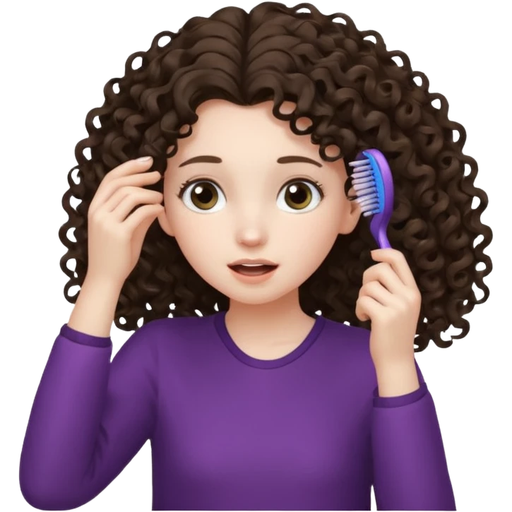 I want a girl with curly hair slowly brushing her hair and then it magically turns into straight hair then she gasps and moves her hair towards her ears gently. emoji
