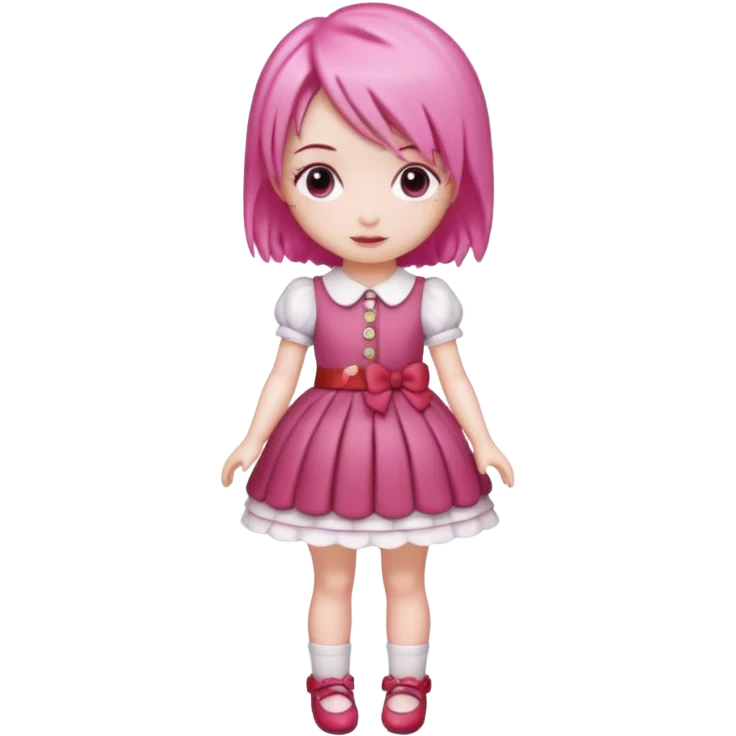 Isolated detaile illustration incredibly raspberry torte doll figurine full body with pink hair and a raspberry barrette emoji