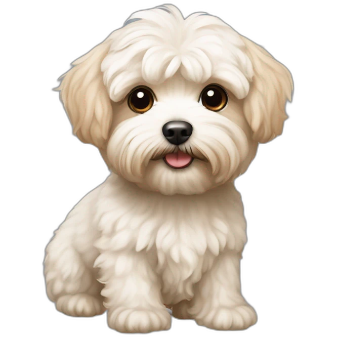 white maltipoo / yorkshire terrier mix with light brown ear emoji