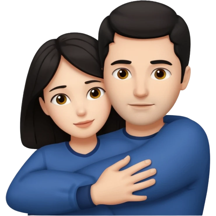 dark haired man hugging dark haired woman emoji