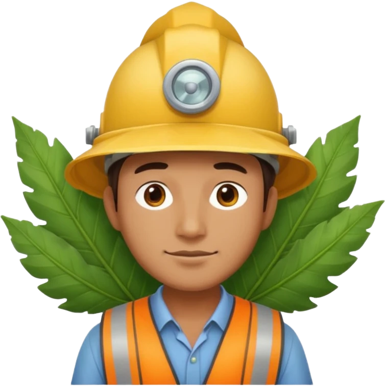 an surveyor man wearing a large leaf headgear emoji