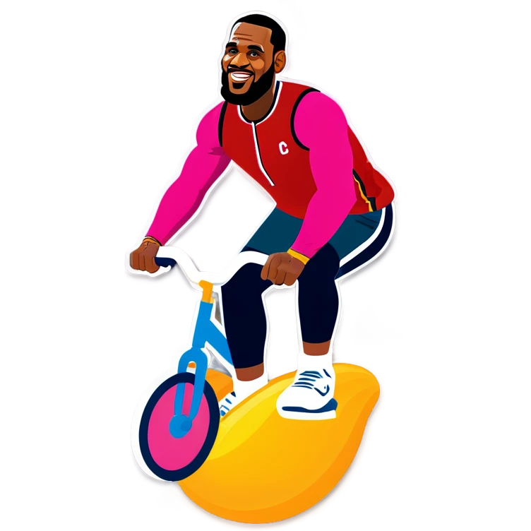 lebron james riding a bike on a big egg plant emoji