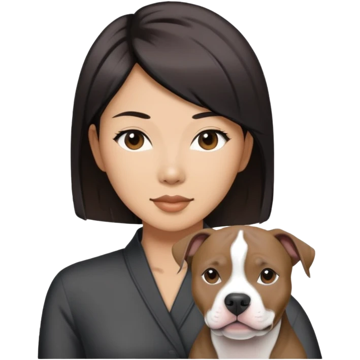 asian lady with shoulder length  haircut and a black and white Pitbull emoji