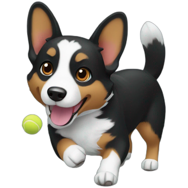 Black corgi catch tenis ball emoji
