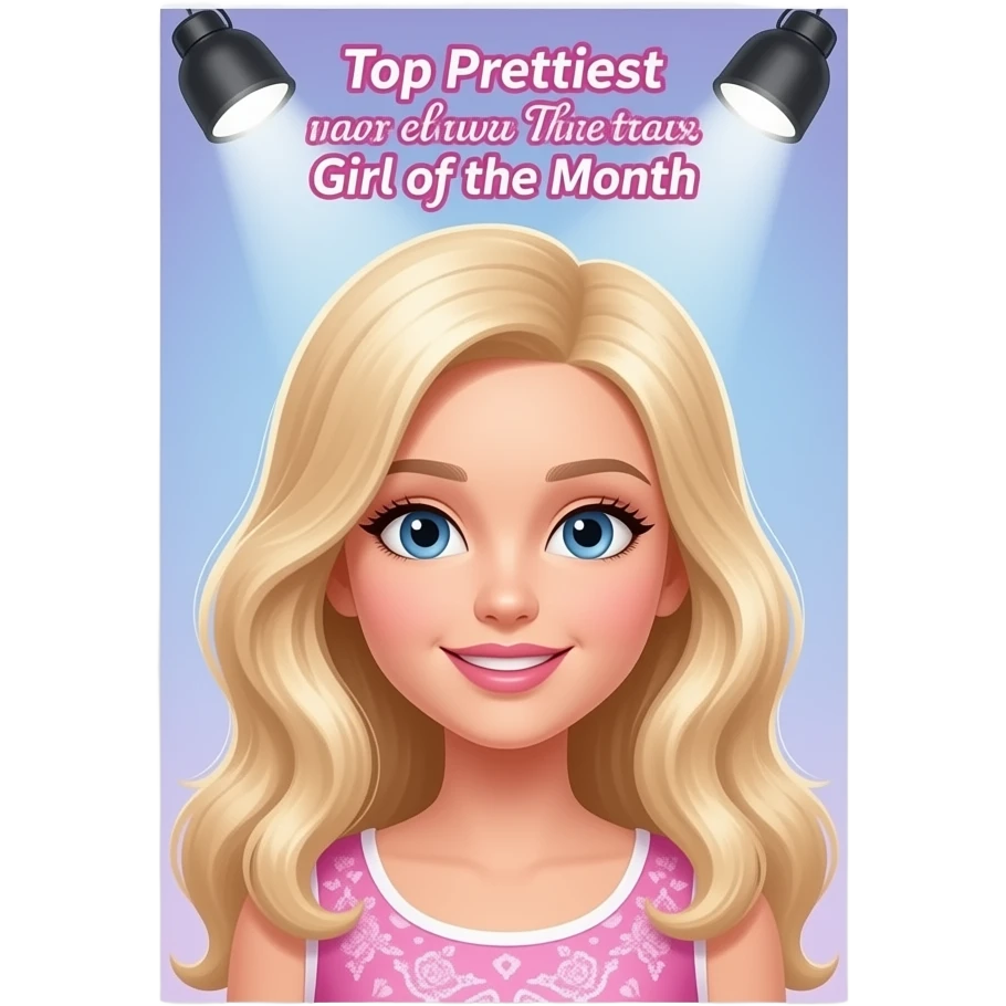 A dreamy Barbie-style salon poster titled “Top Prettiest Girl of the Month” give a spotlight lightning emoji
