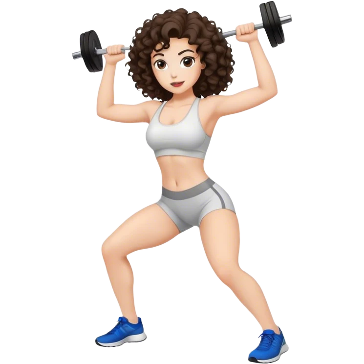 brunete curl medium hair woman white skin working out emoji