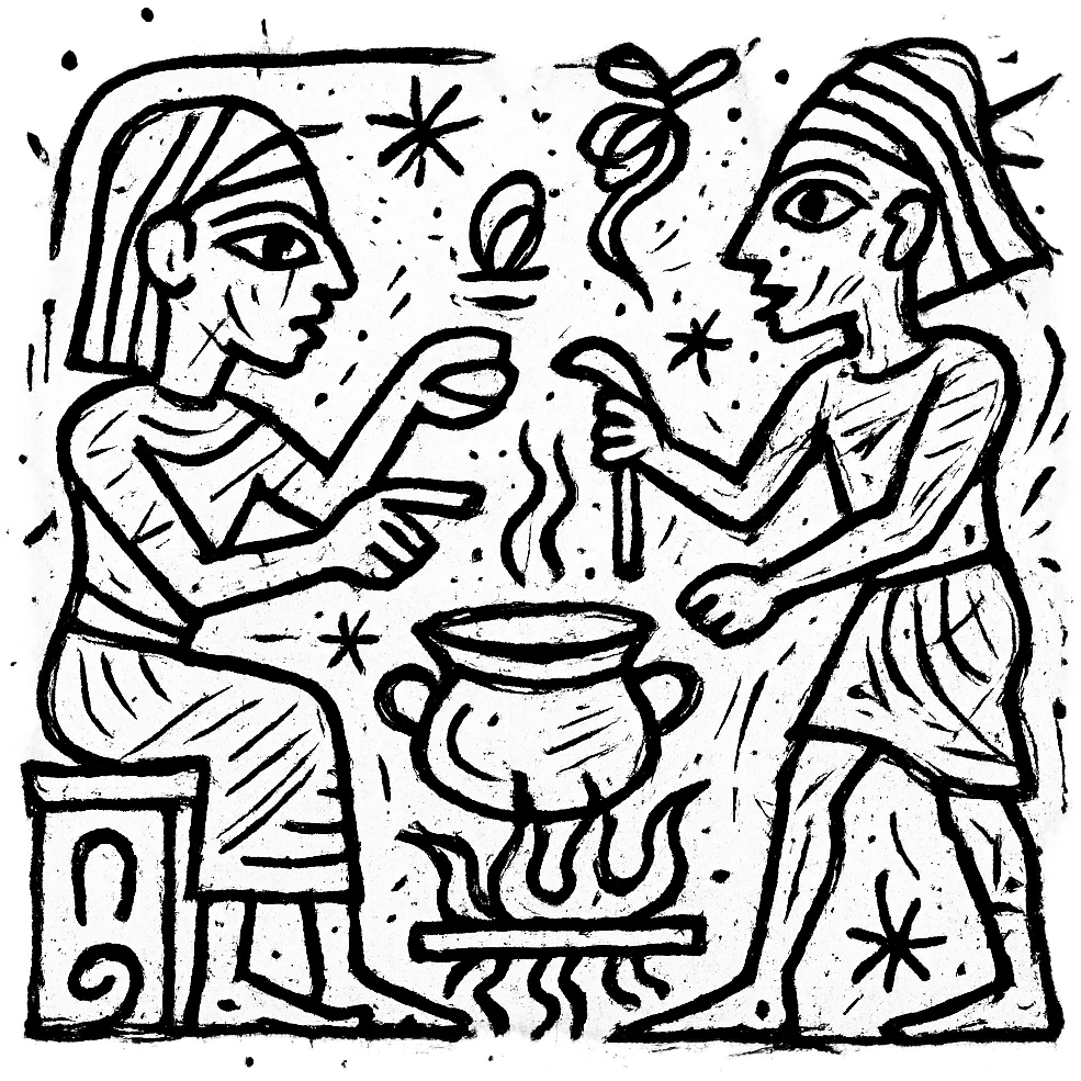 ancient Egyptian cooking scene in hieroglyphic style emoji
