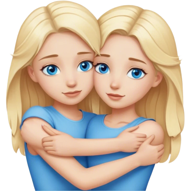 Two blonde girls with blue eyes hug emoji