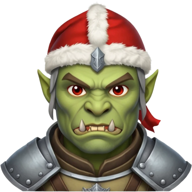Fantasy Christmas orc legion soldier icon, iron tundra army theme, heavy winter armor, disciplined brutal look, cold steel color palette, emoji portrait, male/female variant
 emoji