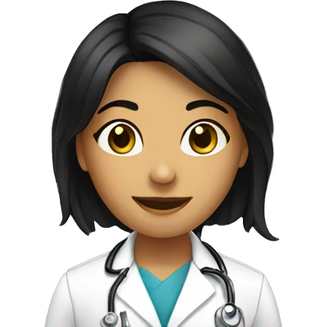 smiling girl with black hair in doctors office emoji