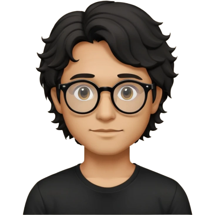 zumbie cabelo ondulado médio preto, camiseta preta, oculos redondo masculino  emoji