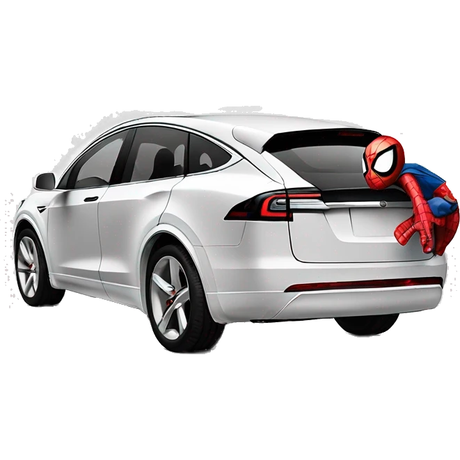 Spider-man driving white Tesla model X in  emoji