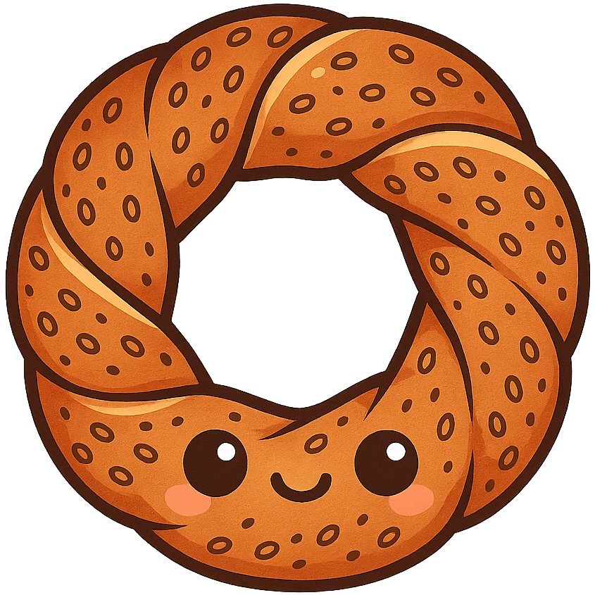 a simit, the Turkish sesame bagel, cute cartoon style, adorable and colorful emoji