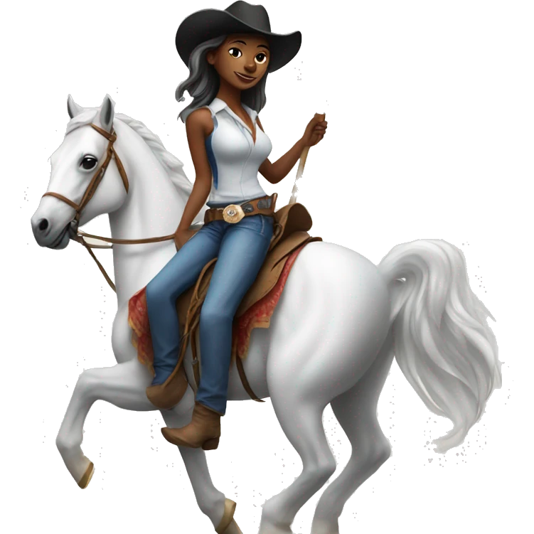 Woman with a cowboy hat and american flag riding White horse emoji