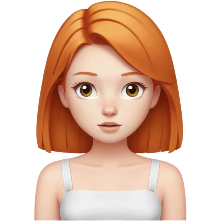 Ginger girl from tummy up in a white tube top pin straight hair pale with long lashes  emoji