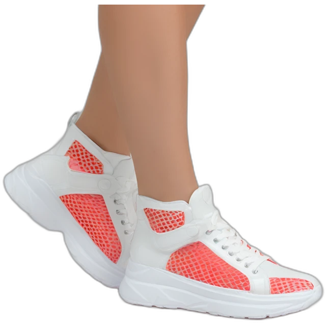 Ribber-trimmed mesh pvc sneakers crimsom emoji