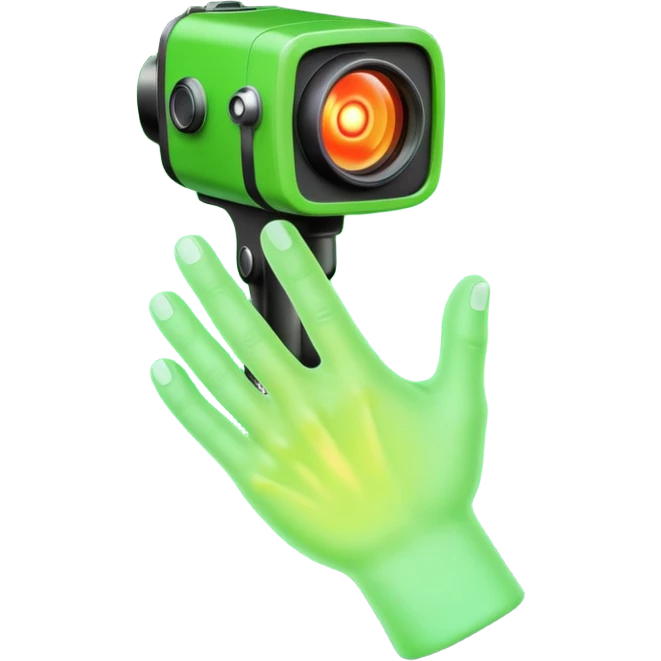 A hand with a thermal camera effect, green color emoji