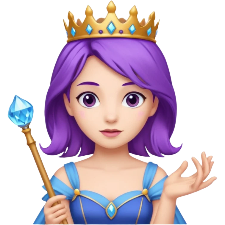 Princesses with Magic Wand in Purple Hair, blue dress emoji