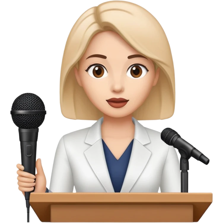 a women doing presentation with a microphone, with PPT in the background emoji