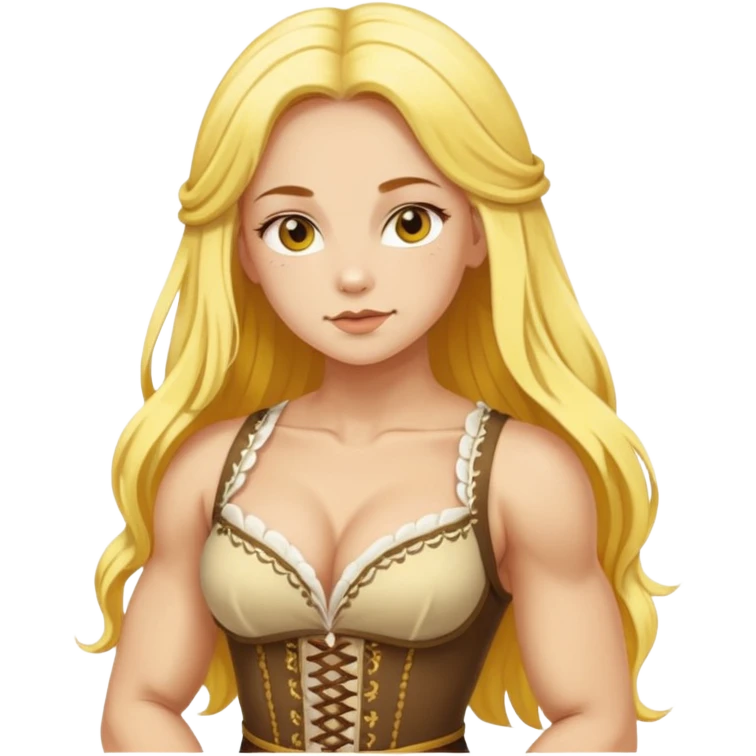 muscled girl from Poland in traditional Polish costume, long yellow hair, in sexy pose emoji