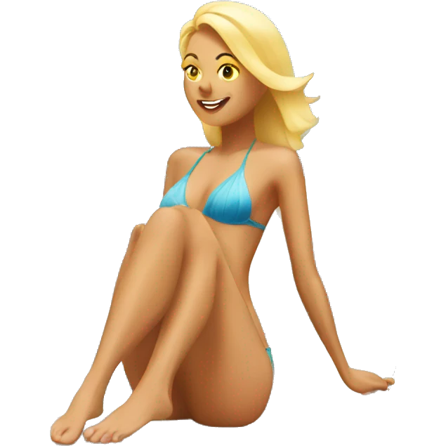 blonde woman tanning near pool emoji