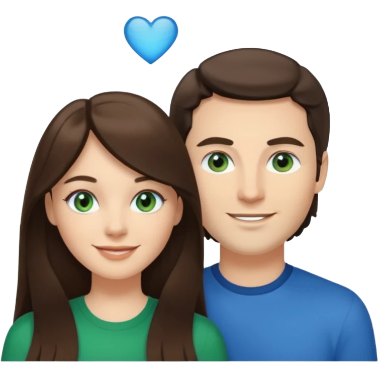 “A Polaroid-style photo of a couple with a heart of a white woman with long brunette hair and blue eyes, and a white man with short brunette hair and green eyes.” emoji