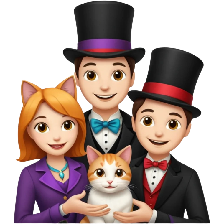 magician couple and their pet cat emoji