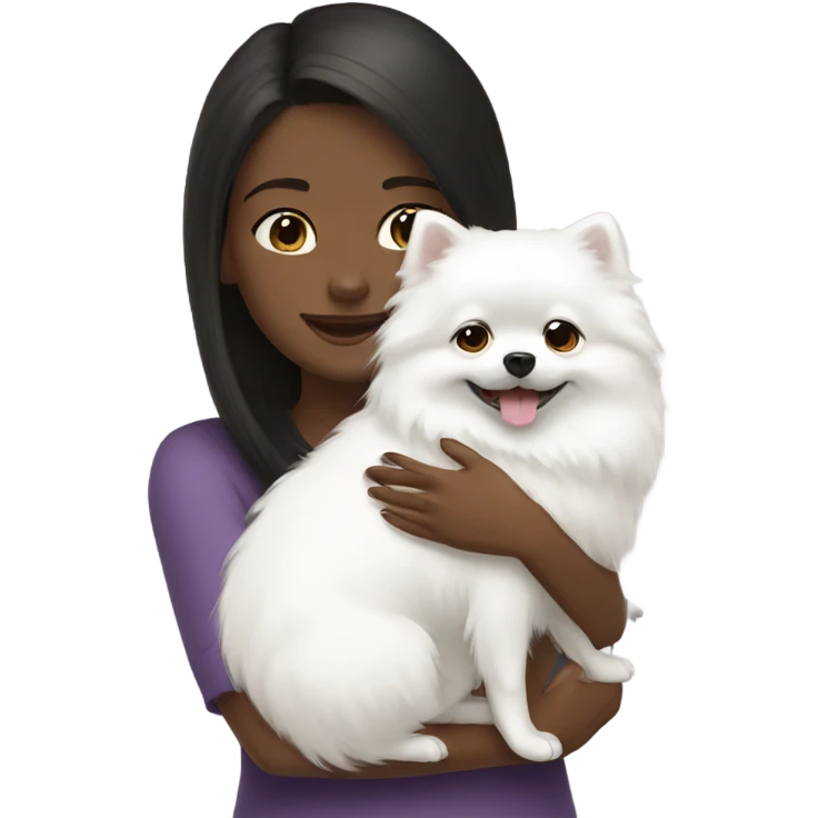 girl hug white Pomeranian emoji