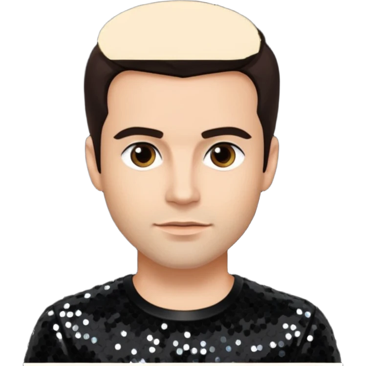 David Silveria from Korn with dark brown hair, light skin, black sequin outfit emoji