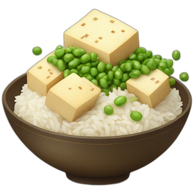 rice, peas and sliced tofu in a bowl emoji