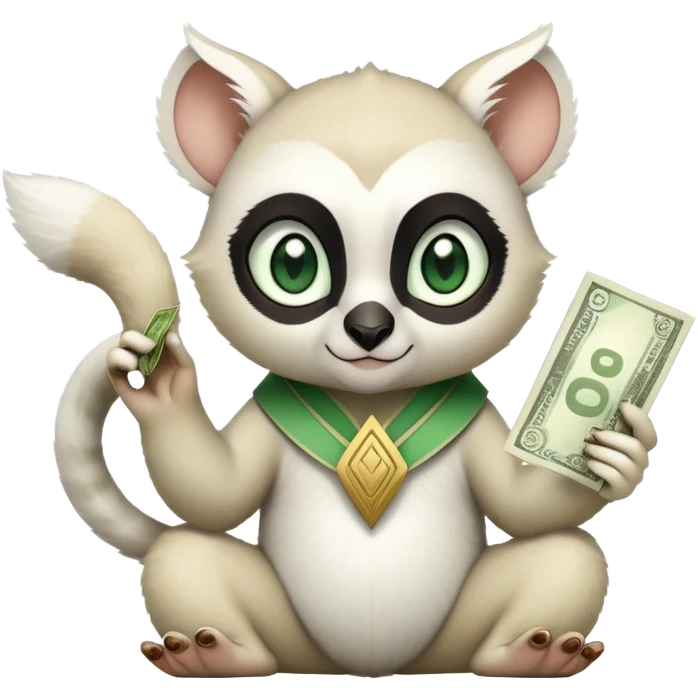 momo White lemur with long triangular ears pointing up and big green eyes from avatar the last airbender with money  emoji