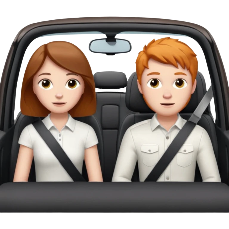 Two mouses, one girl with brunette long hair and one ginger short hair boy, boy drive a white ford focus card emoji