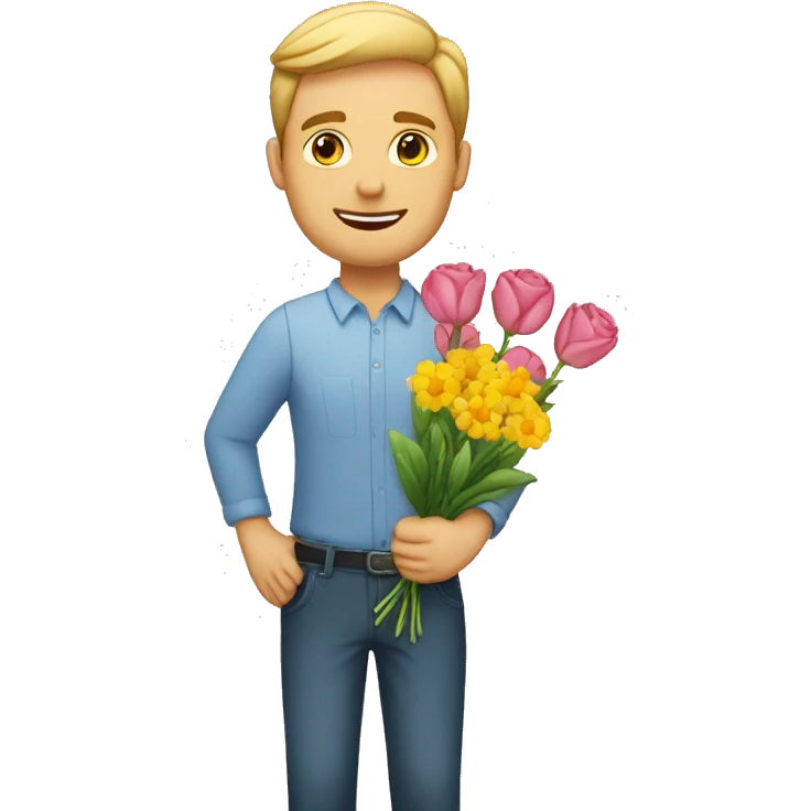 White man holding flowers and a sign where it says "Julia<3" emoji