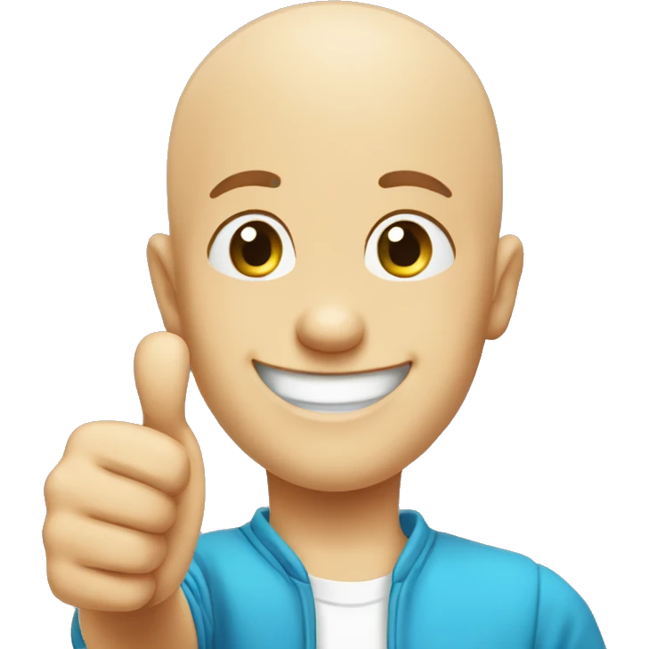 happy bald boy giving thumbs-up ayes blue emoji