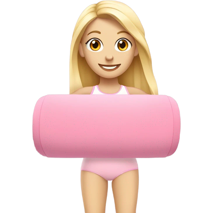 A blonde white girl in a light pink fitness suit with a full-length fitness mat emoji