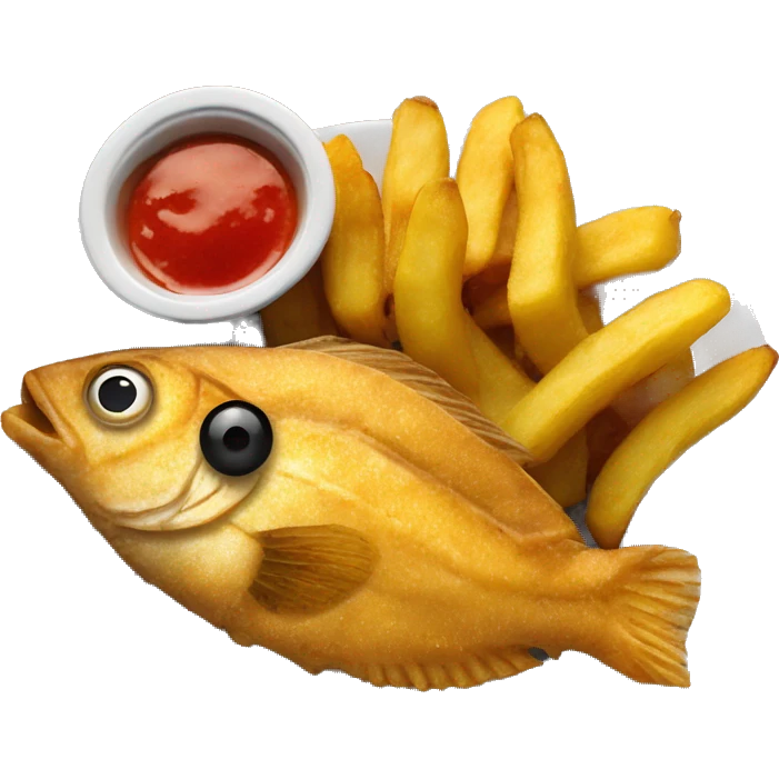 Fried fish with fried plantains, french fries and pikliz emoji