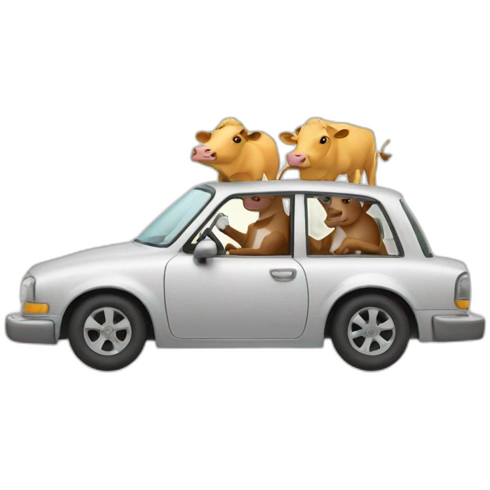 Two cows driving in a car emoji