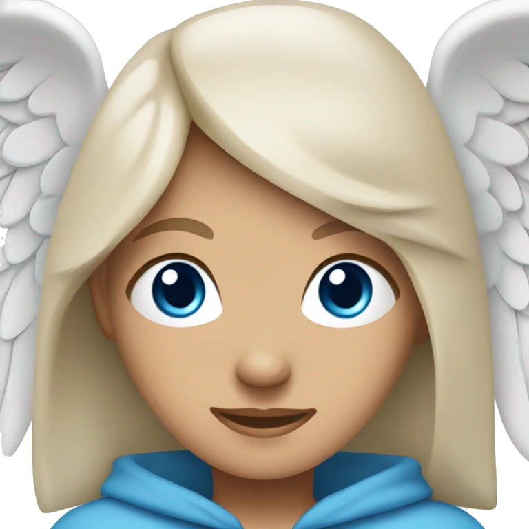 White brunette female Angel with blue eyes and dimples wearing a hoodie emoji